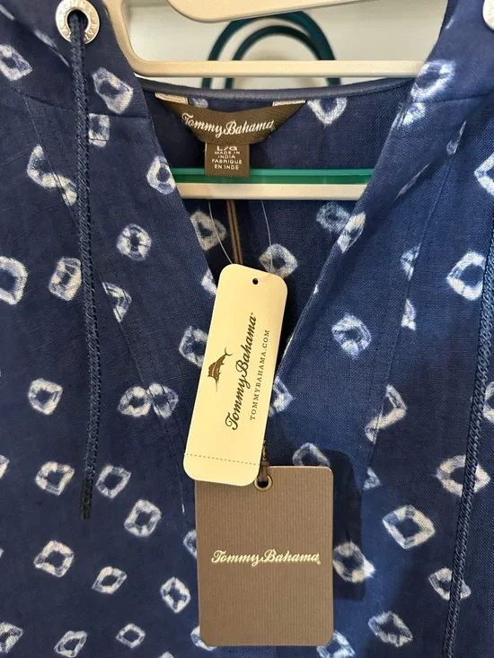 Tommy Bahama NWT Navy Blue Printed Linen Hooded Tunic $138 Retail - Picture 4 of 15